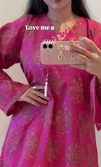 Inaya Pink Floral Print Cotton Kurta Pant Set
