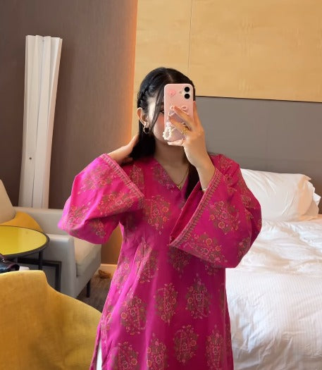 Inaya Pink Floral Print Cotton Kurta Pant Set
