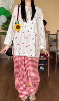 Rivika Cherry Print Kurta with Gingham Salwar Set