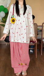 Rivika Cherry Print Kurta with Gingham Salwar Set