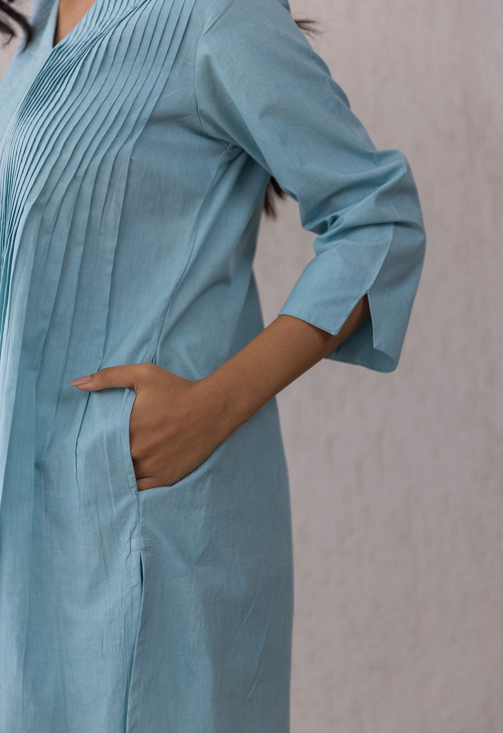 BLUE SOLID PINTUCKS COORD SET