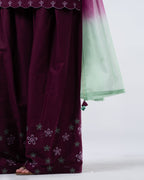 Aadhya  Plum Blossom Embroidered Kurta Palazzo Set with Ombre Dupatta